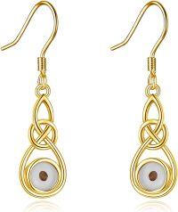 wholesale 925 Sterling Silver Moonstone Celtic Knot Teardrop Dangle Earrings-A-Celtic Knot Mustard Seed-Gold