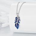 wholesale 925 Sterling Silver Blue Enamel CZ Leaf Pendant Necklace for Women-0-2