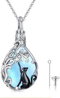 wholesale 925 Sterling Silver Black Cat & Blue Stone Pendant Urn Keepsake Jewelry for Ashes Memory Holder with Funnel and Fill Tool-B-Black Cat Moonstone Urn