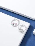 wholesale 925 Sterling Silver Cartoon Puppy Hoop Earrings for Women - Small Lightweight Huggie Earings with Pink Enamel Accents-0-4