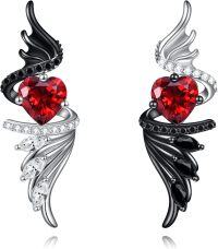 wholesale 925 Sterling Silver Heart Angel & Devil Wing Stud Earrings with Red Crystal and Black Stones for Women Gift Set-Angel Wings-A