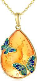 wholesale 14K Gold Plated Sterling Silver Amber Butterfly Dragonfly Scorpion Bumble Bee Teardrop Baltic Pendant-0-0