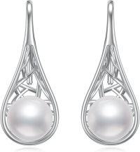 wholesale 925 Sterling Silver Teardrop Pearl Drop Earring Set with Intricate Wirework Design-Pearl