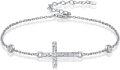 wholesale 925 Sterling Silver Cross Bracelet with CZ Stones and Hammered Finish-0-0
