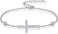 wholesale 925 Sterling Silver Cross Bracelet with CZ Stones and Hammered Finish-Cross 7"-9"