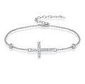 wholesale 925 Sterling Silver Cross Bracelet with CZ Stones and Hammered Finish-0-0