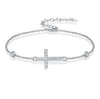 wholesale 925 Sterling Silver Cross Bracelet with CZ Stones and Hammered Finish-Cross 7"-9"