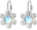 wholesale 925 Sterling Silver Opal Daisy Flower Leverback Dangle Hoop Earrings  for Women-0-0