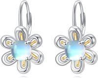 wholesale 925 Sterling Silver Opal Daisy Flower Leverback Dangle Hoop Earrings  for Women-Flower earrings-moonstone daisy earrings