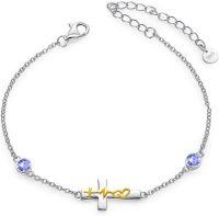 wholesale 925 Sterling Silver 12 Birthstones Faith Hope Love Cross Bracelets Christian Jewelry for Women-06-Jun.Alexandrite