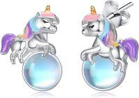 wholesale 925 Sterling Silver Unicorn Moonstone Stud Hoop Earrings for Girls and Women-unicorn-unicorn