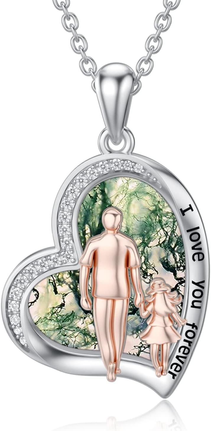 Sterling Silver Sterling Silver Stone Daughter Heart Pendant Necklace from Dad Mom I Love You Forever Jewelry-05-05-Moss Agate