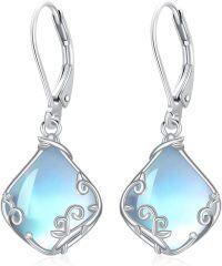 wholesale Sterling Silver Filigree Teardrop Gemstone Dangle Earrings for Women-Moonstone