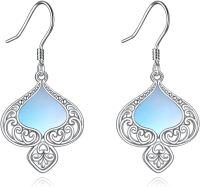 wholesale 925 Sterling Silver Blue Moonstone Celtic Knot Drop Dangle Leverback Earrings-O-Filigree Moonstone