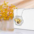 wholesale 925 Sterling Silver Bee Honeycomb Pendant Necklace Two Tone Gold Enamel Daisy Flower-0-2