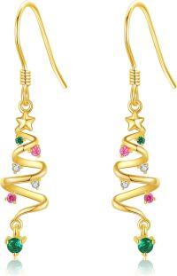 wholesale 14K Gold Spiral Tree Crystal Drop Earrings - Christmas Gifts for Her-Christmas Tree Earings