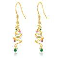 wholesale 14k Yellow Gold Christmas Tree Earrings With Pink Green And White Gemstones-0-0
