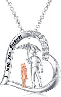 wholesale 925 Sterling Silver Heart Pendant Necklace with Father and Daughter Design - I Love You Forever-Dad&1 Daughter-Umbrella