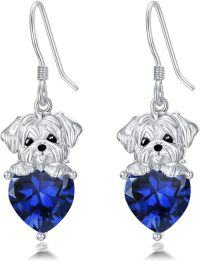 wholesale Metal Birthstone Dog Earring Maltese Dangle Earrings Gift for Women-September