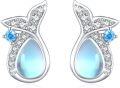 wholesale 925 Sterling Silver Teardrop Blue Moonstone Animal Stud Earrings for Women Girls -0-0