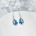wholesale 925 Sterling Silver Teardrop Blue Lotus Flower Drop Earrings with CZ Stones for Women Girls  4cm Long-0-5
