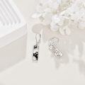 wholesale 925 Sterling Silver Black Cat Drop Earrings with Leverback Closure - Cute Animal Jewelry for Women and Girls-0-2