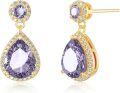 wholesale 14k Gold Plated 925 Sterling Silver Amethyst Teardrop Stud Earrings for Women Birthday Gifts for Mom Girls Her-0-0