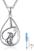 wholesale 925 Sterling Silver Cat Moon Star Teardrop Cremation Jewelry Keepsake Pendant Necklace with Funnel Kit-0-0
