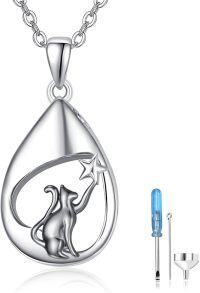 wholesale 925 Sterling Silver Cat Moon Star Teardrop Cremation Jewelry Keepsake Pendant Necklace with Funnel Kit-J-Black Cat