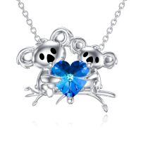 wholesale 925 Sterling Silver Koala Heart Pendant Necklace with Blue Crystal and Chain for Women Girls  45cm Length-Koala-2