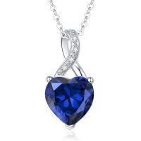 wholesale 925 Sterling Silver Blue Heart Pendant Necklace Wholesale With Crystal Accents-9. September - Sep.