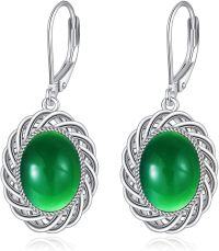wholesale 925 Sterling Silver Green Jade Filigree Drop Earrings-Emerald