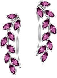 wholesale Sterling Silver Austrian Crystal Leaf Ear Climbers Hypoallergenic Earrings for Sensitive Ears-Simulated Amethyst