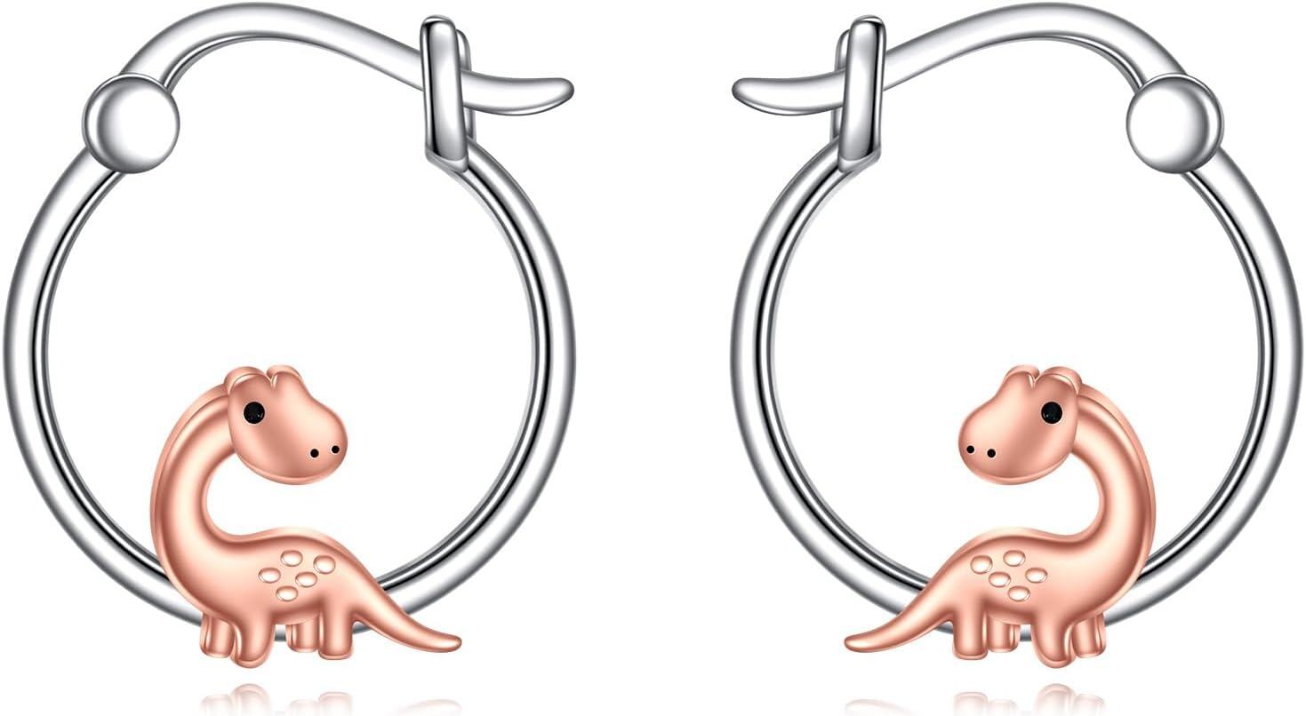wholesale 925 Sterling Silver Rose Gold Dinosaur Huggie Hoop Earrings for Women Girls  23mm Diameter-0-0