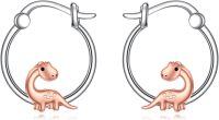 wholesale 925 Sterling Silver Rose Gold Dinosaur Huggie Hoop Earrings for Women Girls  23mm Diameter-Dinosaur
