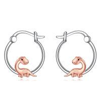 wholesale 925 Sterling Silver Rose Gold Dinosaur Huggie Hoop Earrings for Women Girls  23mm Diameter-Dinosaur