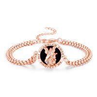 wholesale 925 Sterling Silver Plated Rose Gold My Guardian Angel Protect Me Charm Bracelet with Black Onyx Stone and Religious Symbols-Rose Gold-Guardian Angel