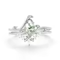 TOUPOP 10K 14K 18K Gold Natural Moss Agate Moissanite Pear Ring Set-0-1