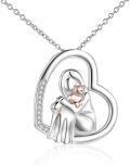 wholesale 925 Sterling Silver Heart-Shaped Cat Lovers' Pendant Necklace with Cubic Zirconia and Rose Gold Plating-0-0