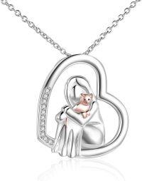 wholesale 925 Sterling Silver Heart-Shaped Cat Lovers' Pendant Necklace with Cubic Zirconia and Rose Gold Plating-Cat Lover Necklace