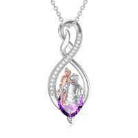 wholesale 925 Sterling Silver Birthstone Infinity Heart Pendant Father Daughter Gift-02-02-Purple-February