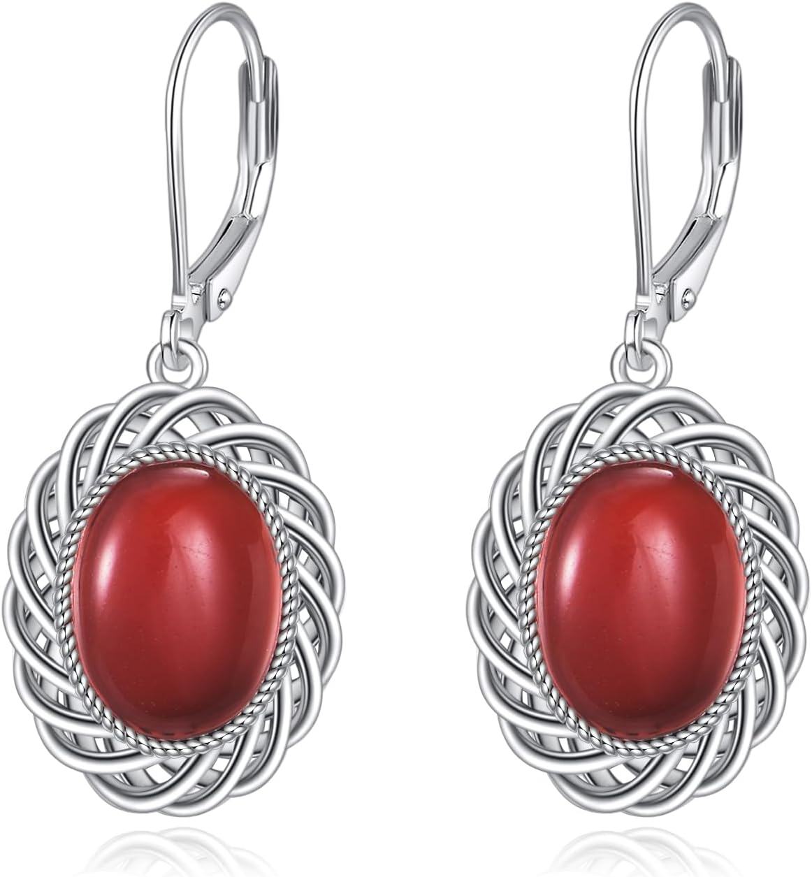 925 Sterling Silver Red Coral Filigree Drop Earrings-0-0