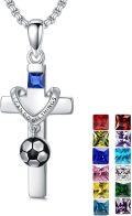 wholesale 925 Sterling Silver 925 Soccer Ball Cross Necklace with Blue Stone & I Can Do All Things Pendant-0-0