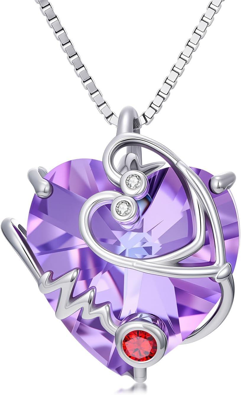 Sterling Silver Crystal Stethoscope Necklace Nurse Doctor Midwife Gifts-0-1