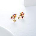 wholesale 14K Gold Multi-Color Stone Flower Stud Earrings for Women - Anniversary Gift-0-3