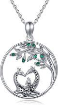 wholesale 925 Sterling Silver Tree of Life Giraffes Heart Shape Pendant Necklaces with Green Stones s for Girls/Women/Mom/Sister-0-0