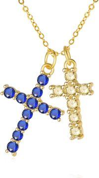 wholesale 14K Gold Sterling Silver Birthstone Double Cross Necklace for Women-09-11-Sept-Nov