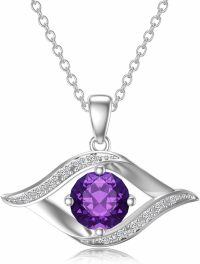 wholesale 14K White Gold Sterling Silver D Color VVS Clarity Evil Eye Diamond Greek Protection Pendant Necklace-A02:Amethyst-Sterling Silver-A02:Amethyst Sterling Silver