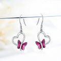 wholesale 925 Sterling Silver Pink Crystal Butterfly Heart Drop Earrings-0-2