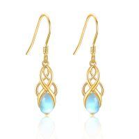 wholesale 14k Gold Celtic Knot Teardrop Moonstone Drop Earrings-Celtic Knot Earrings